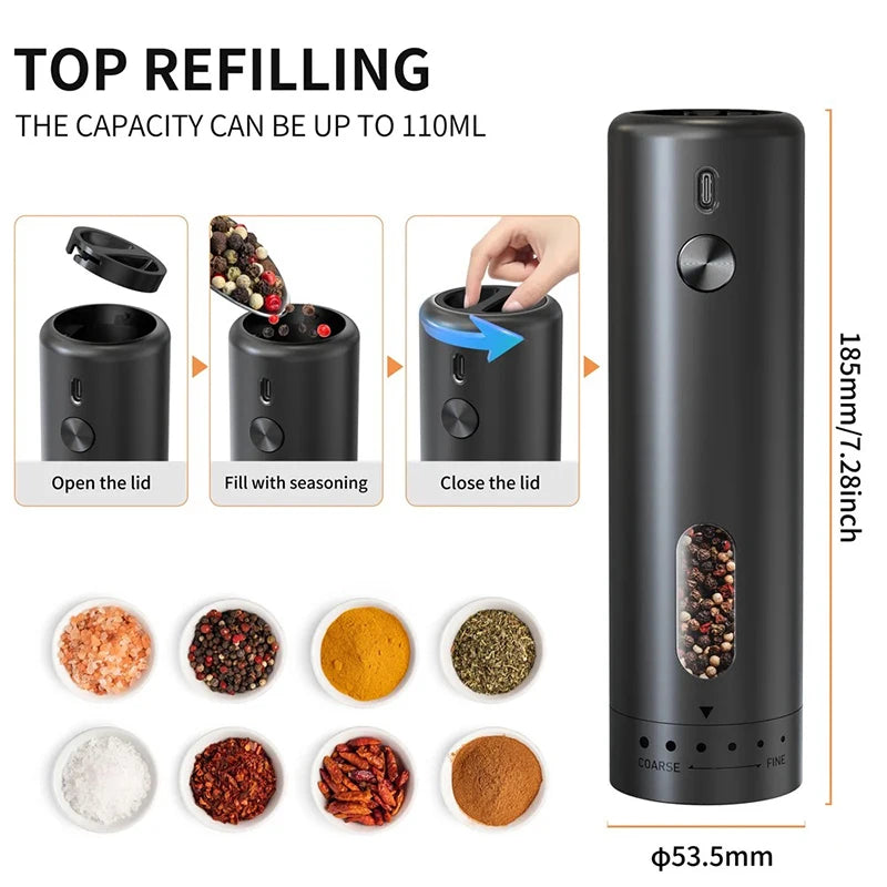 Electric Salt and Pepper Grinder Set Rechargeable Automatic